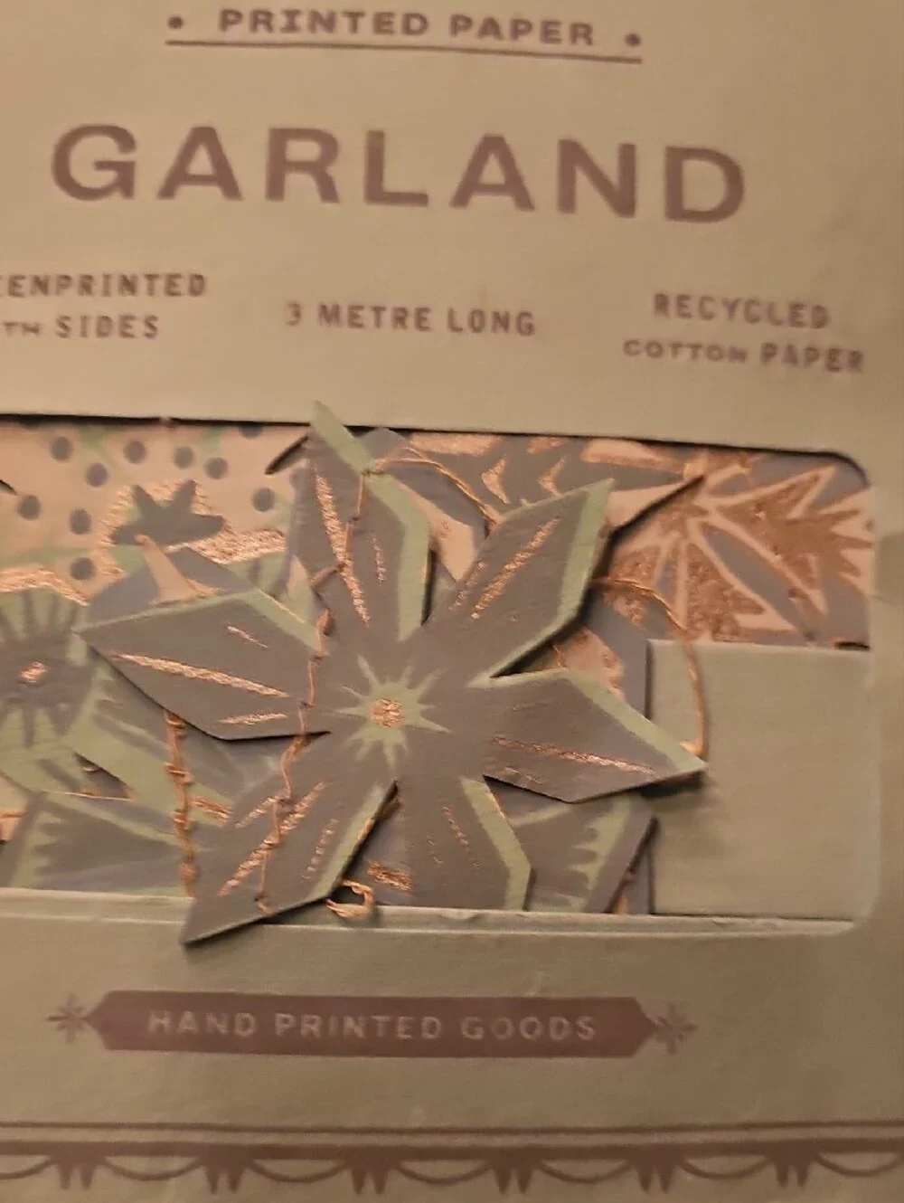 East End Press Printed Paper Garland in Sage Green with Copper  (SET OF 4)
